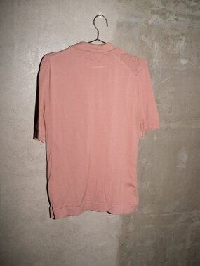 Reiss Fortune Zigzag Knit Camp Collar Shirt Pink M